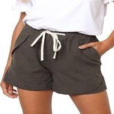 WomenLinen Casual Drawstring Elastic Waist Pocket Shorts